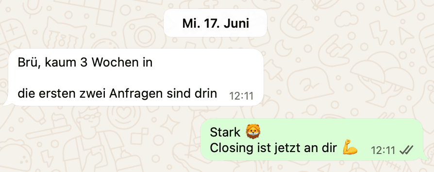 Screenshot: Kundennachricht über Anfragen nach drei Wochen