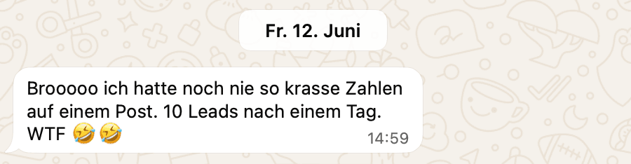 Screenshot: Kundennachricht über zehn Leads durch einen Post