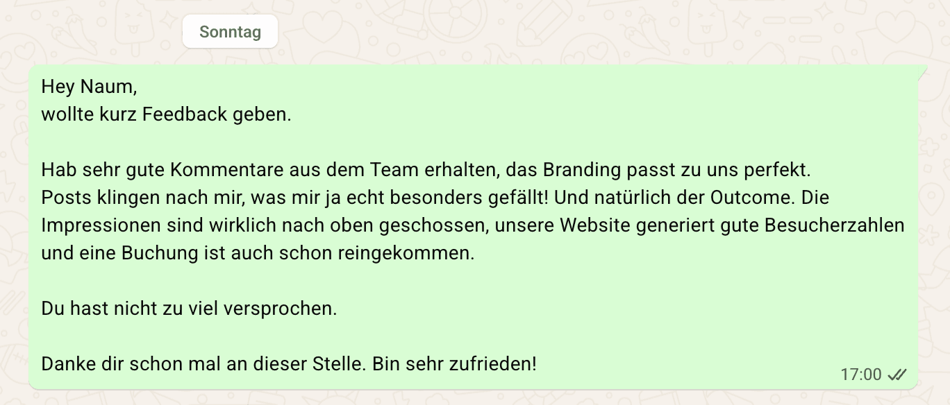 Screenshot: Kundenfeedback zur Zusammenarbeit
